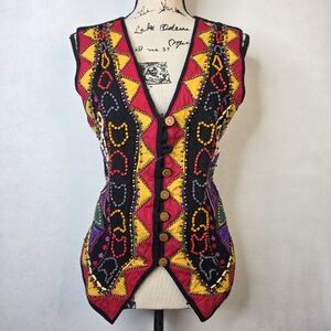 Y2k vintage Carole Little Sport Beaded, Button Up Vest Size M